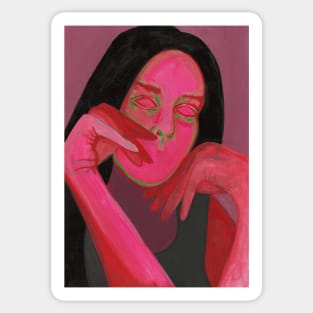 Red sad girl portrait Sticker